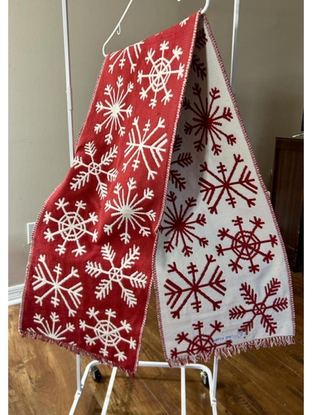 Reversible Red and White Snowflake Winter Table Runner